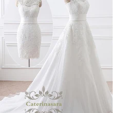 2 в 1 съемная юбка свадебное платье трапециевидная юбка и Кружевная аппликация невесты платья короткий или длинный шлейф для невесты свадебная одежда