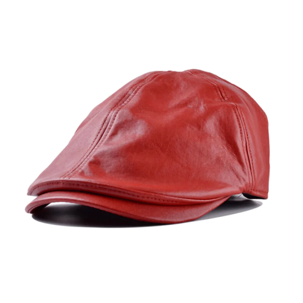 Мужской женский классический винтажный кожаный берет остроконечная Кепка шляпа Newsboy Повседневная для вождения солнцезащитный крем - Цвет: Красный