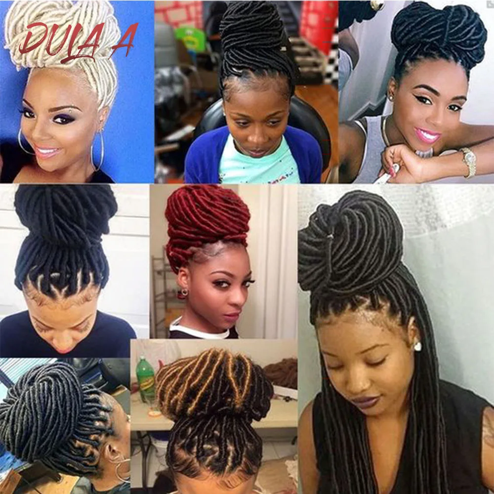 Dula подушка может составлять 1-9 пакетов для наращивания на всю голову Faux locs синтетические косички для наращивания волос 12 18 дюймов#1B/1/2/27/30 бордового цвета