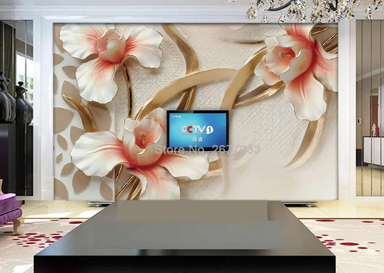 Настраиваемое настенное ткань 3D стерео тиснением цветы лилии фото росписи обоев Гостиная ТВ диван фон покрытия стен дома Декор