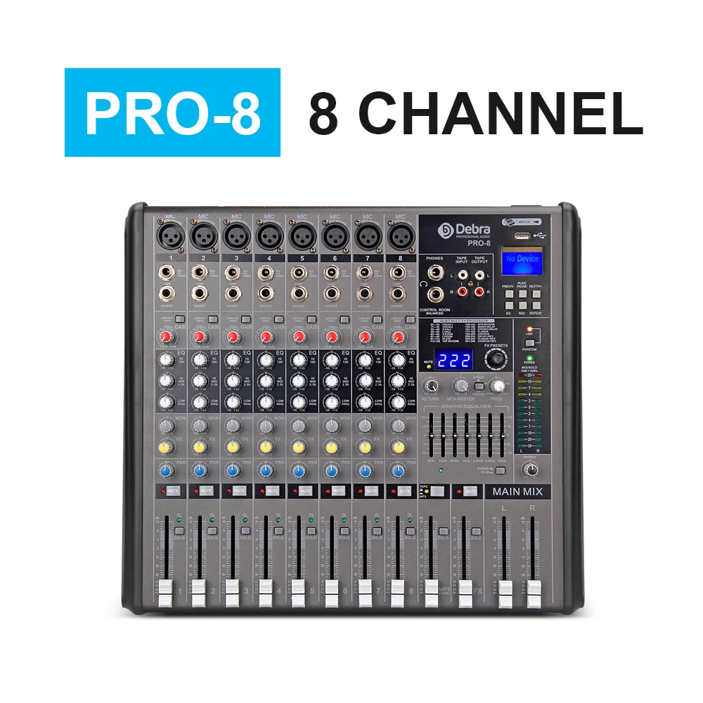 Professional Debra Audio PRO 8 каналов с 256 DSP звуковые эффекты Bluetooth студийный микшер аудио DJ