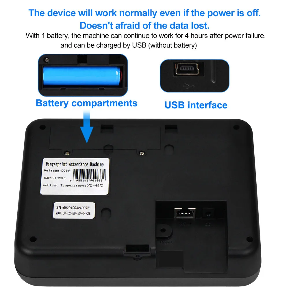 Realand 24 pulgadas TCP/IP/USB biométrico huella dactilar tiempo asistencia máquina RFID tarjeta as