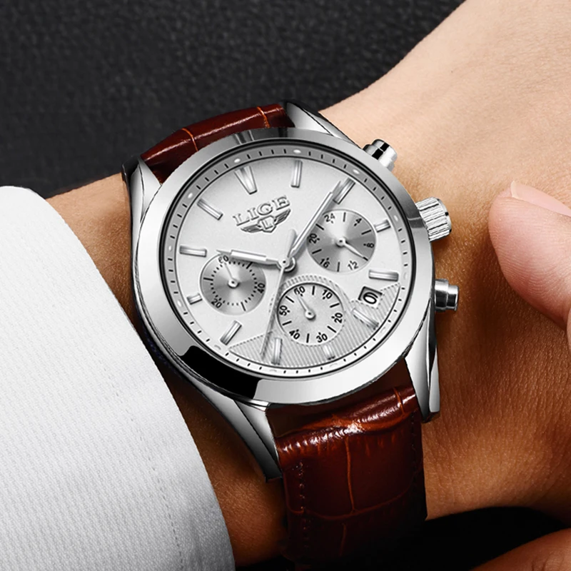 Relojes Hombre 2019 LIGE Mens Watches Top Brand Luxury Brown Leather Business Quartz Watch Men Mili