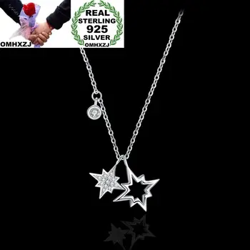 

OMHXZJ Wholesale Personality Fashion OL Woman Girl Party Gift White Hexagonal Star AAA Zircon S925 Sterling Silver Necklace NC31