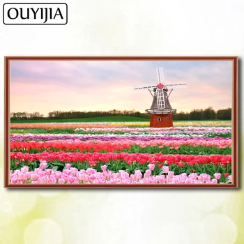 

Mosaic Embroidery Picture Of Rhinestone OUYIJIA Flowers Windmill 5D DIY Diamond Painting Full Square Diamond Scenery Tulips