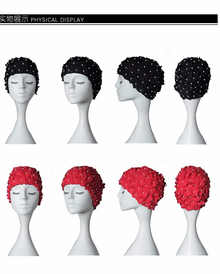 Эластичная Водонепроницаемая шапка для бассейна из искусственной кожи с длинными волосами, защита для ушей, плавающие шапки, женские эластичные Нескользящие кепки с цветами
