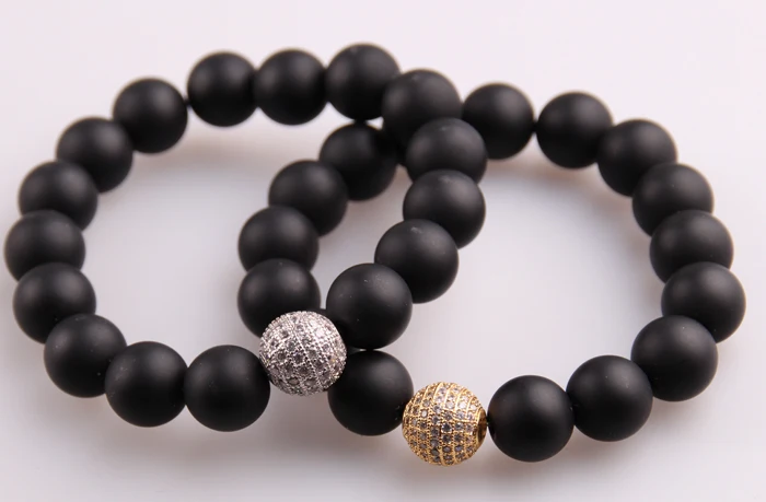 

MOODPC Wholesale Mix Micro Zircon Pave Ball 12mm Black Stone Men Bracelets One drill ball Bead Yoga Bracelet