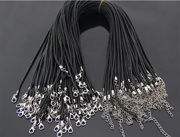 50 шт./лот, 1,5 мм, черный кожаный шнур, ожерелье с застежками-омарами для ожерелья, сделай сам, рукоделие, изготовление ювелирных изделий