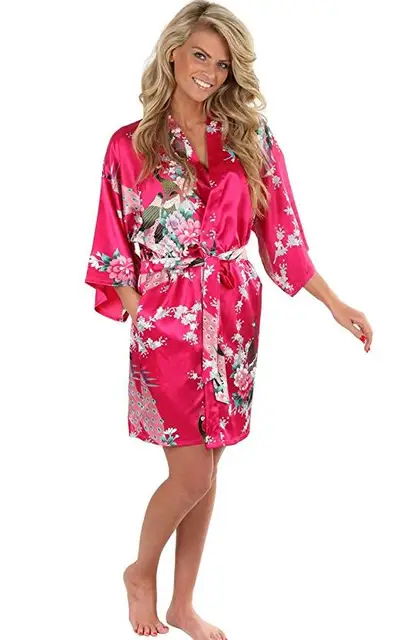 Sexy Mini Pink Chinese Traditional Women Silk Robe Novelty Kimono ...