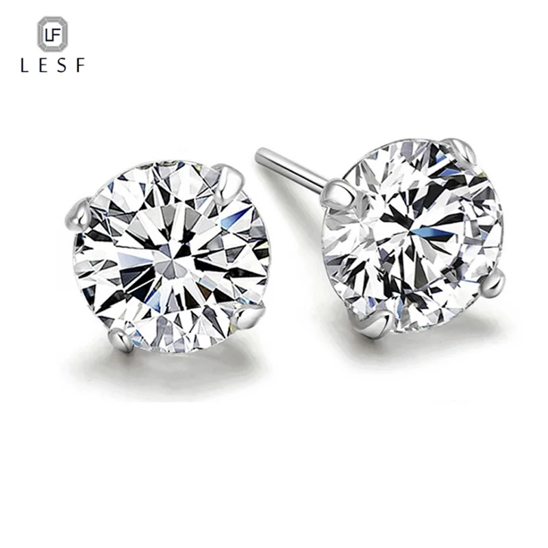 

LESF 925 Sterling Silver Stud Earrings For Women 1.25 ct Classic Four Prong Zirconia Earring Wedding Engagement Bridal Jewelry