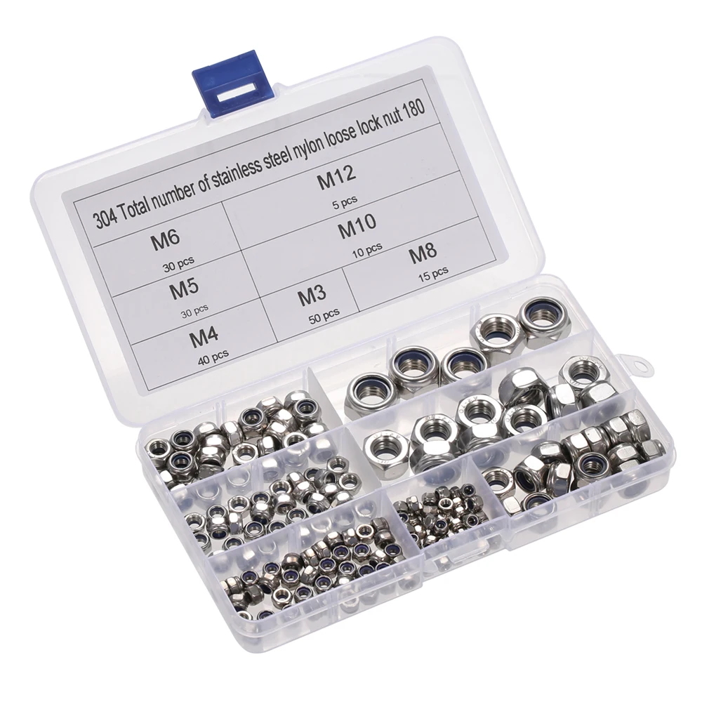 

DIN985 M-3/M-4/M5/M6/M-8/M-10/M12 304 Stainless Steel Nylon Self-locking Nut Kit