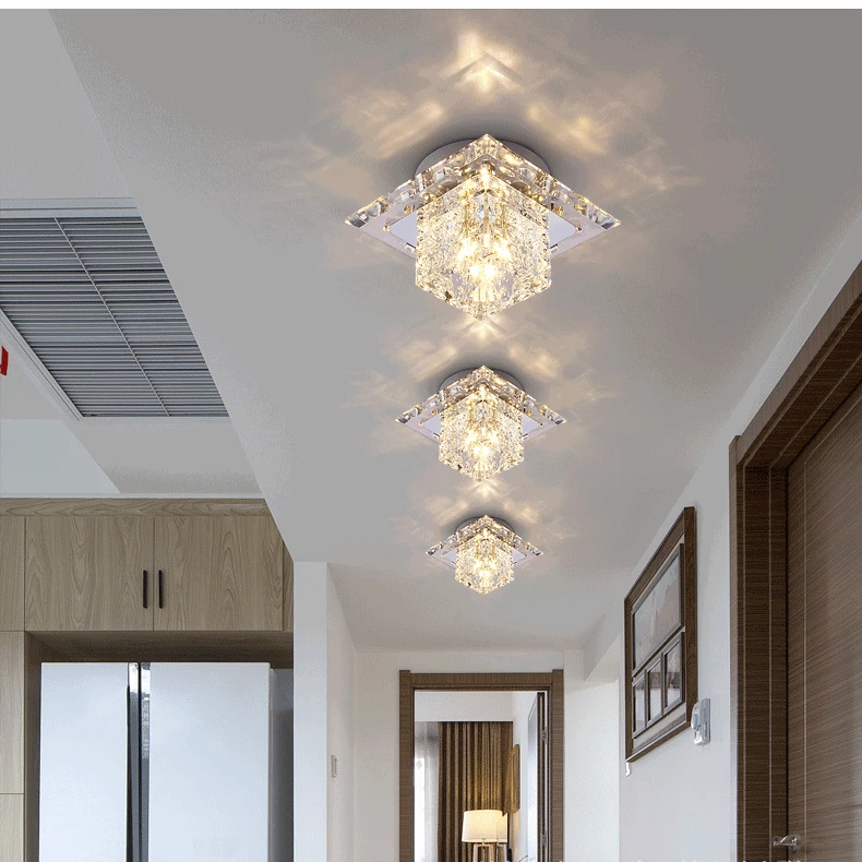Simples e Moderno Conduziu a Lâmpada do Teto Luzes do Corredor para Iluminação Luz de Teto Quadrado Cristal Criativo Decorativa Embutida Lâmpada Led 3 Luzes de teto
