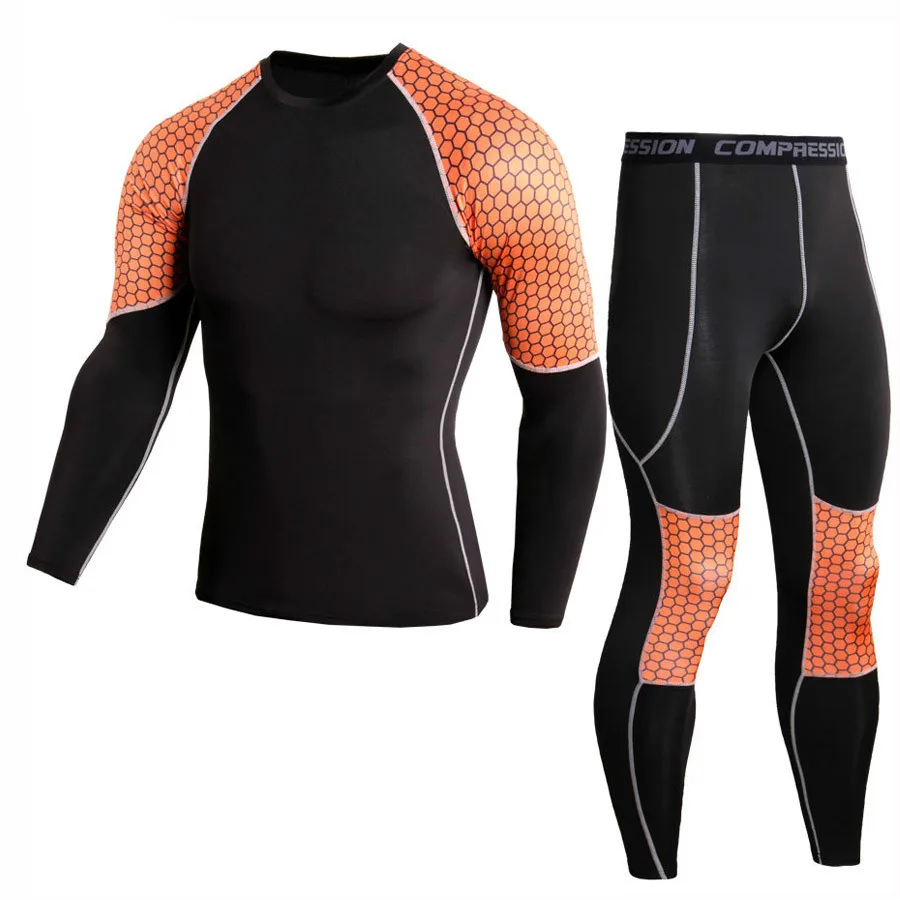 Running Suit Men Compression Shirt Pants Set Workout Fitness Tight Dry Fit Sport Tracksuit Elastic Long Sleeves Shirts Leggings | Спорт и