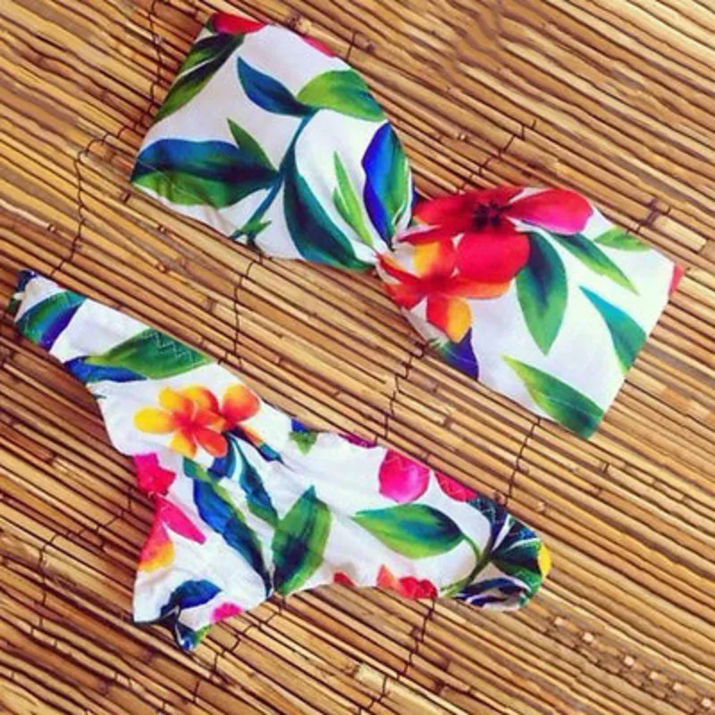 

2016 Sexy Women's Floral Bikini Set Swimwear Bandeau Push Up Padded Bra Swimsuit Beachwear