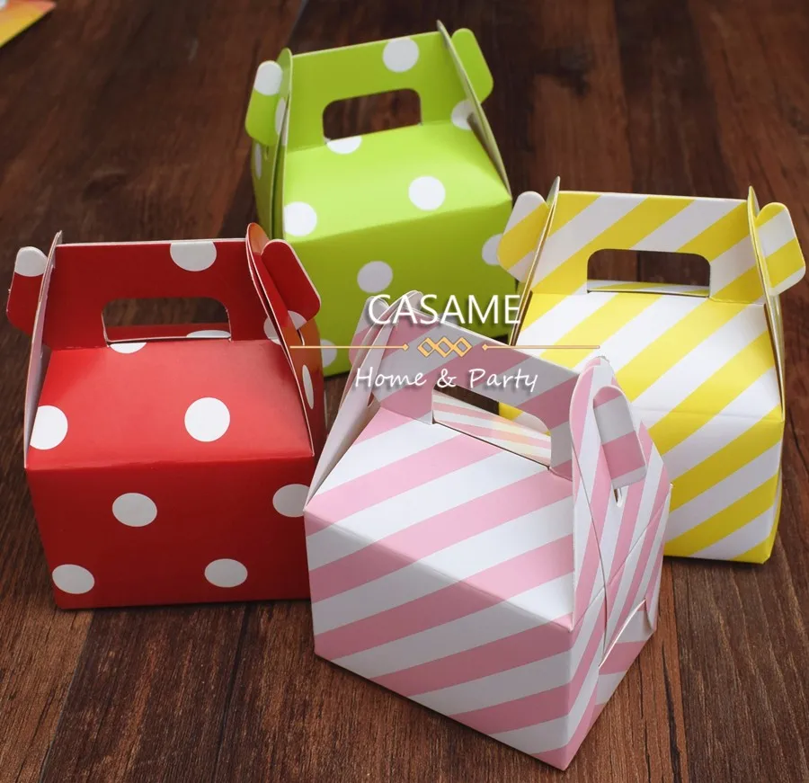 Высокое качество, 36 шт., полосатая бумажная мини-подарочная коробка для детей, коробка для сладостей для самостоятельной сборки, коробка в горошек, вечерние, разноцветные