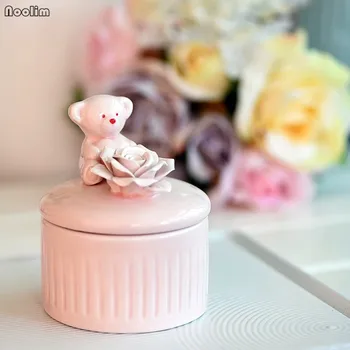 

Creative Ceramic Rose Bear Candy Box Wedding Decoration Chocolate Container Gift Box Wedding Party Birthday Supplies Favors