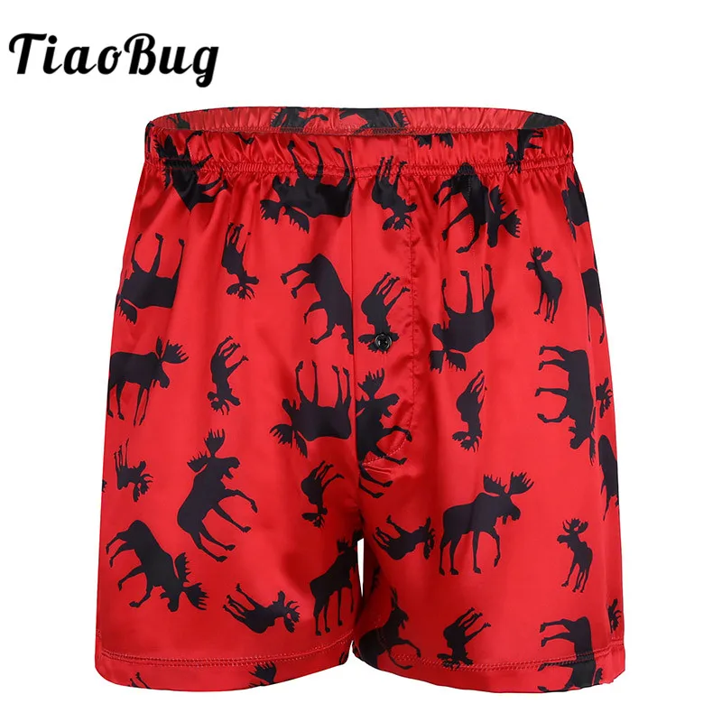 TiaoBug мужской красный Рождественский костюм на Хэллоуин лося трусы-боксеры с принтом Мужские шорты легкие свободные спортивные Lounge праздничные короткие штаны