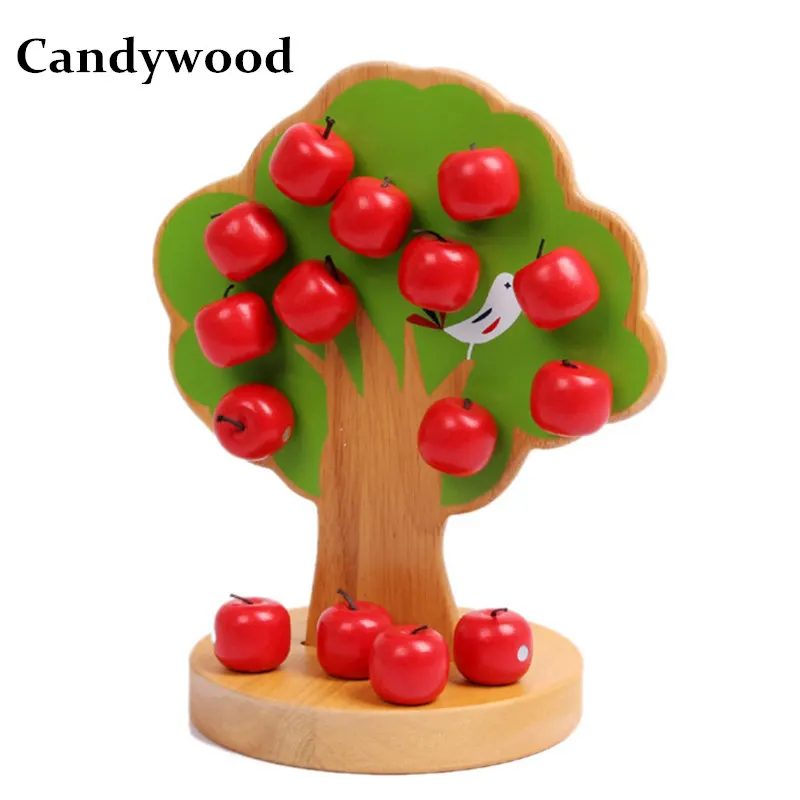 

Candywood Baby kids Montessori Educational Wood Magnetic Apple Tree Family Game Early Learning Math Toy for girl gift