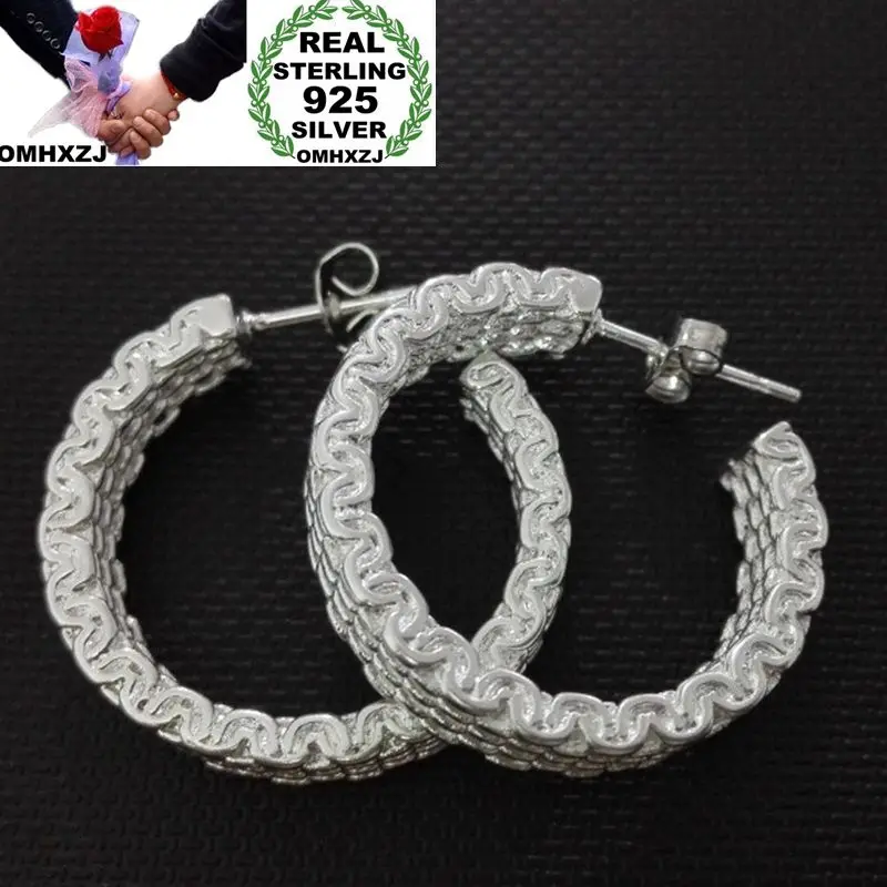 

OMHXZJ Wholesale European Fashion Woman Girl Party Wedding Gift Silver Round 925 Sterling Silver Hoop Earrings EA440