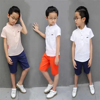 

4-13T Children's Clothing Set Summer New Casual 100% Cotton Solid O-neck Short Sleeve Two Pieces Set Sportwear For Boys & Girls