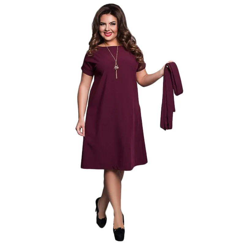 

QMGOOD 6XL Large Size Fat MM Summer Dress Solid Color High Waist Fat Female Short Sleeves Party Dress Plus Size Women Clothing