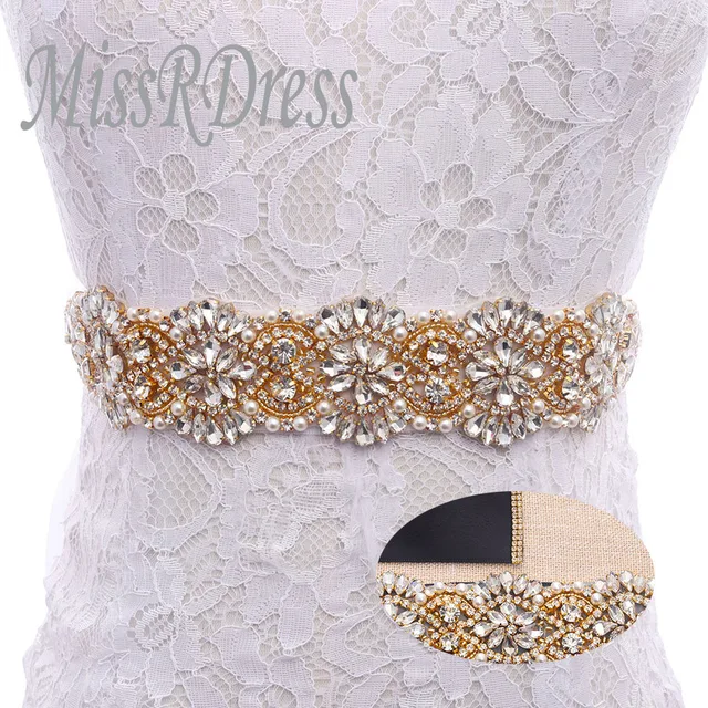 Missrdress Gold Crystal Sash Wedding Dress Belt Rhinestones Ribbon Missrdress Gold Crystal Sash Wedding Dress Belt Rhinestones Ribbon Elegant Women S Bridal Belts For Gown
