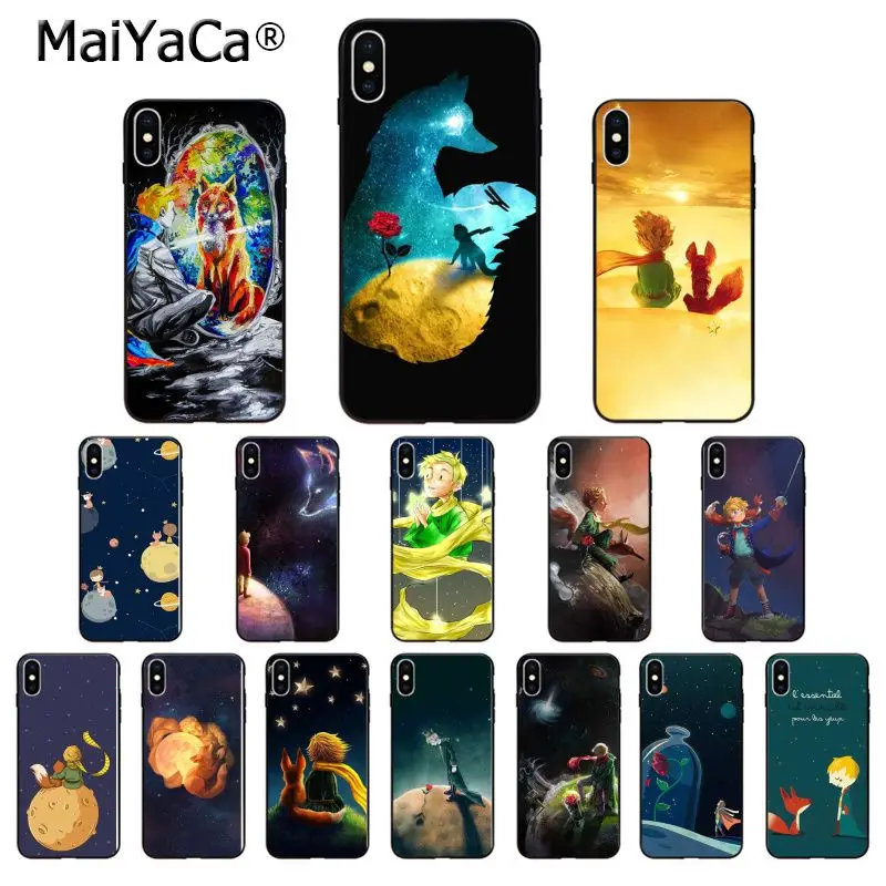 

MaiYaCa Little Prince Fox Rose Silicone TPU Soft black Phone Case for iPhone 5 5Sx 6 7 7plus 8 8Plus X XS MAX XR