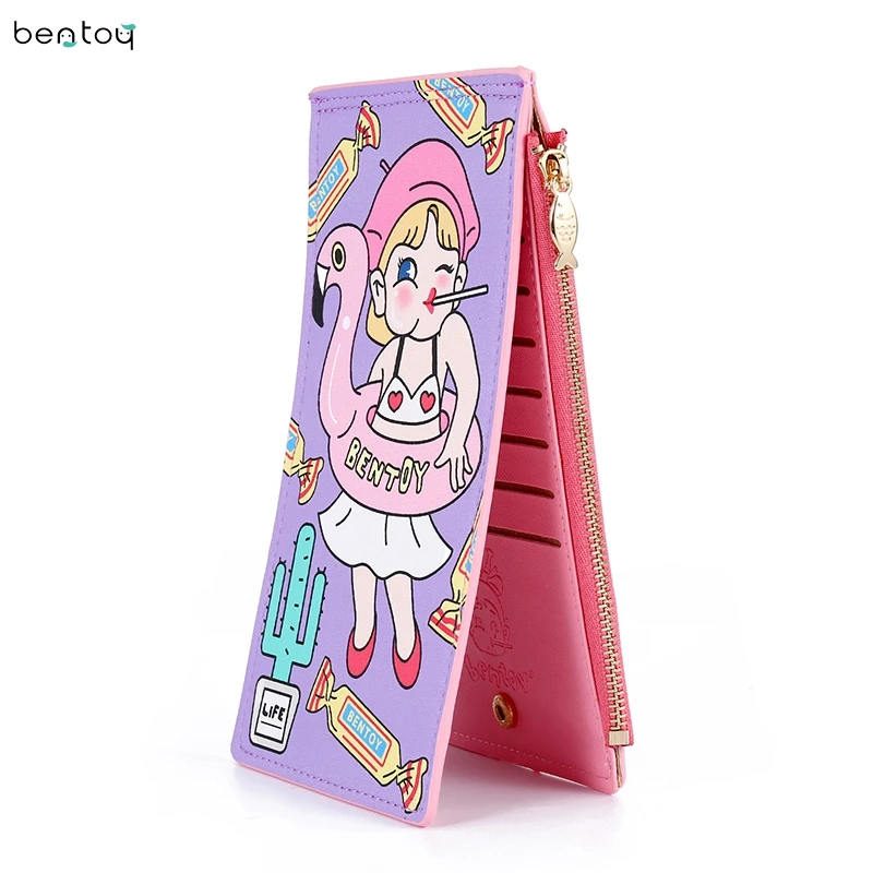 Bentoy lovely girls clutch wallet PU leather zipper money purse long women bag flamingo print change coin purse phone holder trendy women s coin purse with owl print and pu leather design