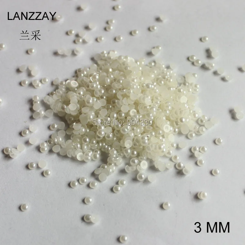 

Free Shipping LANZZAY 5000pcs Ivory 3mm Half Round Flat Back Pearls Scrapbook Jewelry Garment DIY Nail Art Craft Decration