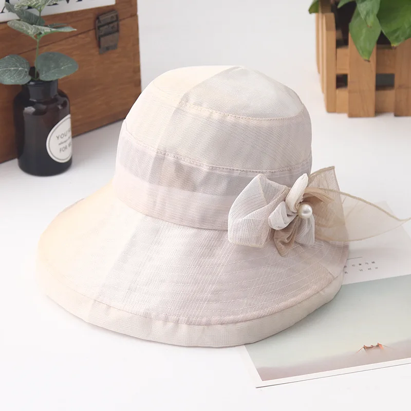 Женские весенние и летние складные цветочные ведро из ткани шляпа мода солнцезащитный головной платок шляпа от солнца - Цвет: Бежевый