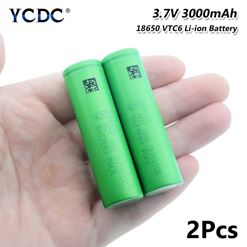 YCDC Genuine US18650VTC6 18650 Li-ion Lithium Rechargeable Battery 3.7V 3000mAh High Drain 30A For Flashlight batteries - Цвет: 2 Pcs