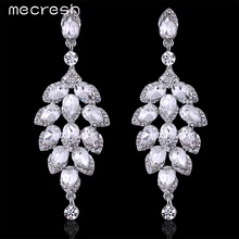 Mecresh Exclusiva Forma Del Árbol de Cristal de Plata Plateada Cuelga Los Pendientes Largos para Las Mujeres Joyería Nupcial de La Boda Regalo de Navidad EH646