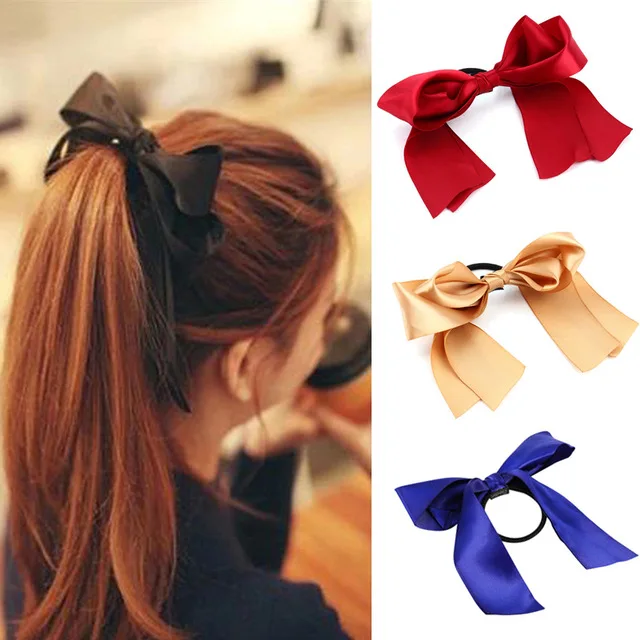 

1PC Women Tiara Satin Bow Tie Scrunch Hair Band Ribbon Scrunchie Ponytail Holder Rope Rings Hair Accessories Girl Headbands