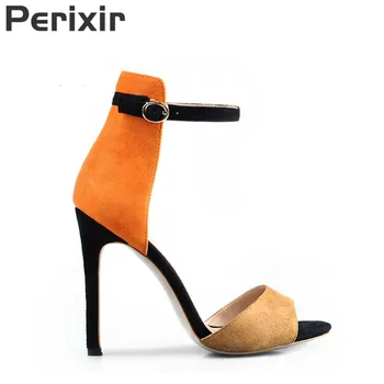 

Perixir woman summer sweet peep Toe shoes Thin Heels Ankle Strap Buckle Strap Patchwork Dress Top selling sandals