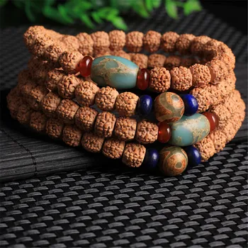

New Arrival Simple Natural 5 Petals Rudraksha Beads Bracelet 108 Mala Hand String Men or Women Pure Blue Shoushan Stone Jewelry