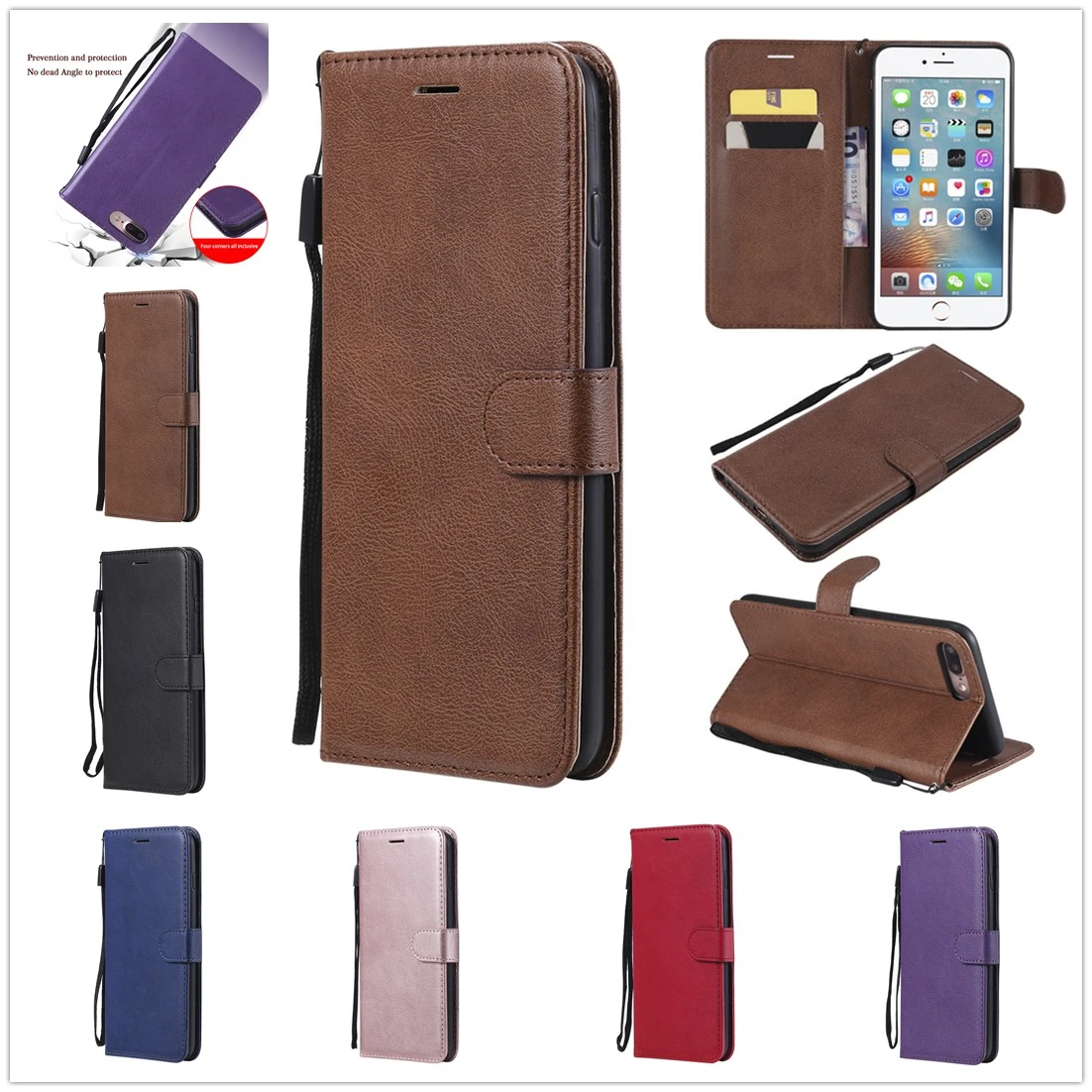 

For Iphone 7 8plus Case Luxury Solid Color Business Leather Iphone 7 8 Card Slot Wallet Fashion Pu I7 I8 Flip Cover Phone Case