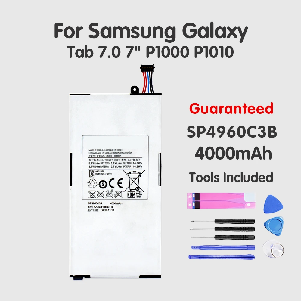 

For Samsung Galaxy Tab P1000 SP4960C3A GT P1010 Tablet Battery Li-ion Replacement Tablets Batteria Akku 4000mAh + Free Tools