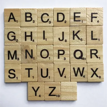 

100 pcs/lot Wooden Alphabet Scrabble Tiles Black Letters Numbers Crafts Figurines Kids Education Game Pieces Replacements