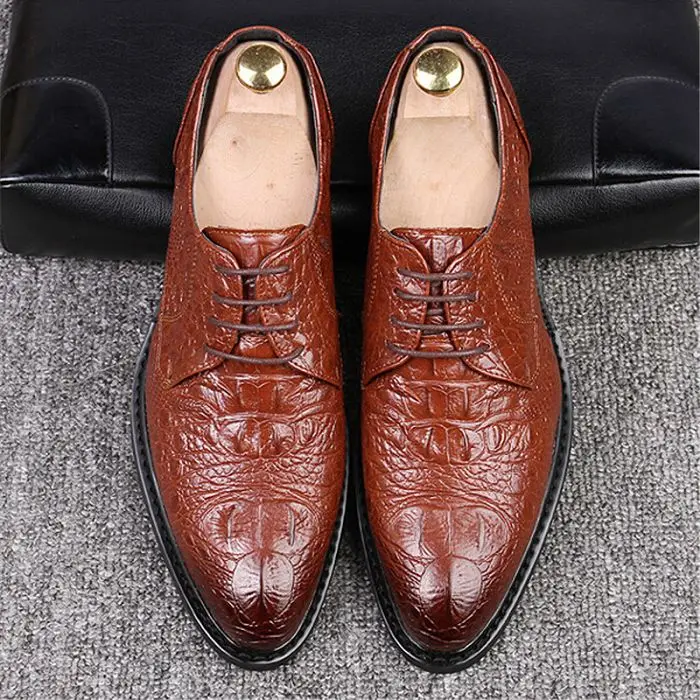 Movechain/Модные Мужские модельные туфли из крокодиловой кожи на шнуровке; мужские деловые оксфорды; мужские повседневные свадебные туфли на плоской подошве для вождения - Цвет: Style 2