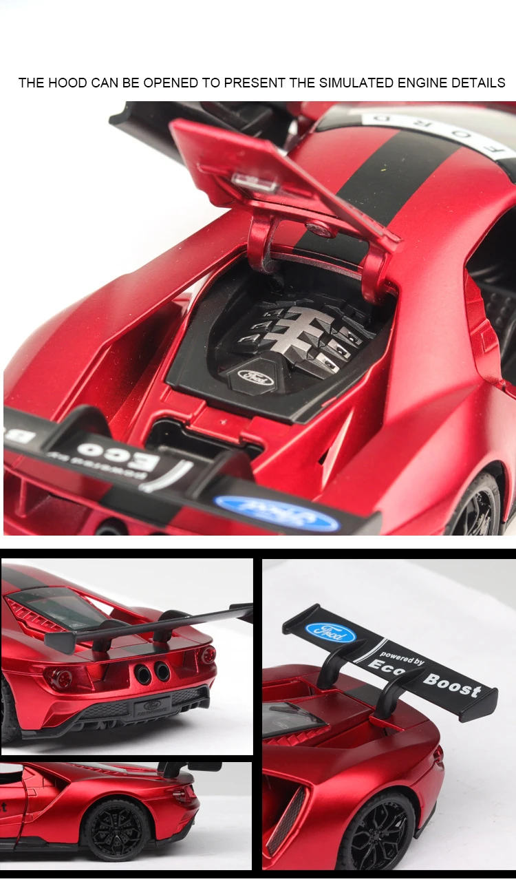 1:32 classic Ford GT Diecasts& Toy Vehicles Car Model With Sound&Light Collection Car Toys For Boy Children Gift