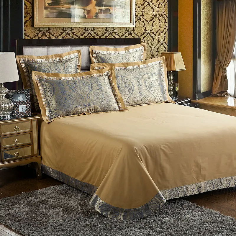 Waliicorners Gold Silver Beige Luxury Silk Jacquard Bedding set Queen King size Duvet cover set Embroidery Bed sheet Linen set Pillowcases 53 IMG_5808