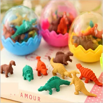 

200 Set cartoon eraser dinosaur shape eraser fashion gift stationery 1 set =1 egg=8pcs mini dinosaur shape eraser