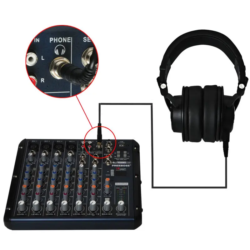 

Freeboss MDH9000 Monitor Headphones with 50mm Drivers Single-side Detachable cable SMR8 DJ Mixer Audio Mixer