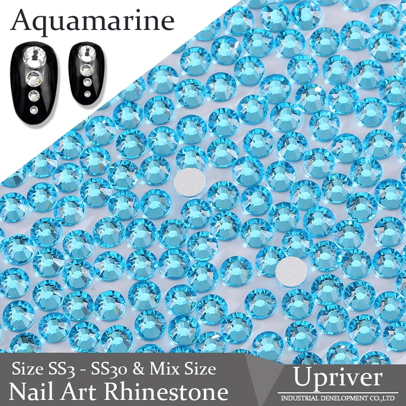 Восстание ss3-ss30& смешанные размеры Аквамарин с плоской задней частью не горячей фиксации Стразы блестящие свободные камни для дизайна ногтей Стразы для DIY ногтей
