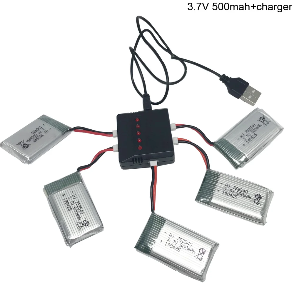 3,7 V 500 mAh Lipo аккумулятор с зарядным устройством для Syma X5C X5SW M68 Cheerson CX-30 H5C Квадрокоптер 3,7 V 500 mAh Li-po аккумулятор 752540