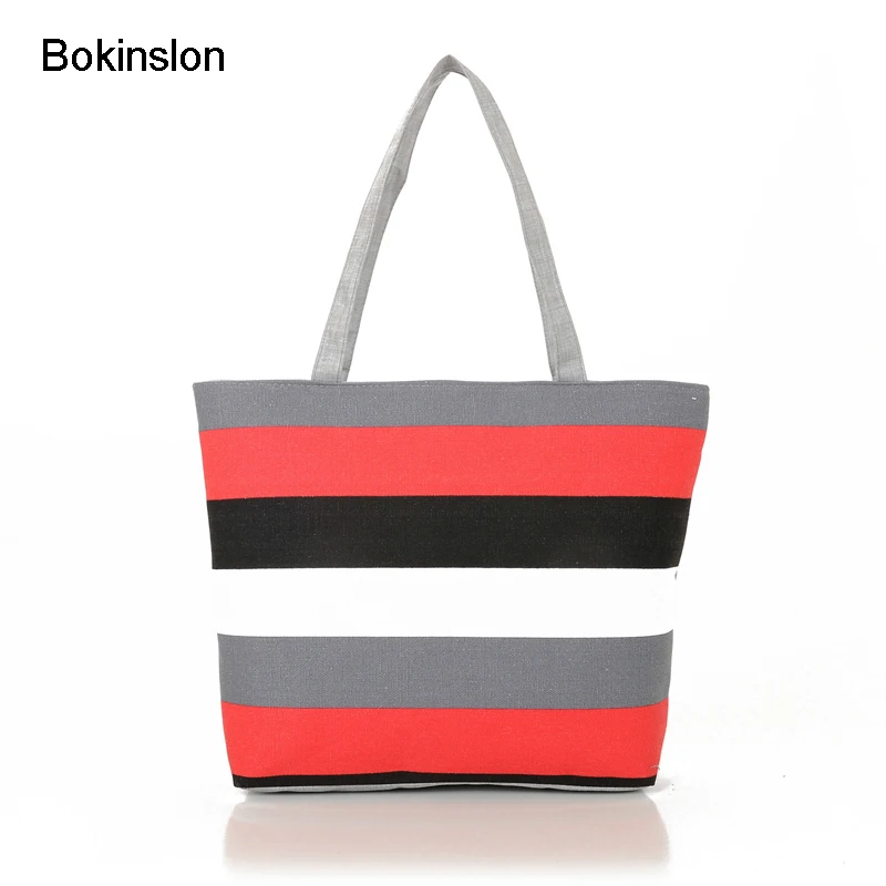 

Bokinslon Fashion Woman Big Bags Canvas Stripe Woman Shoulder Bags Casual Practical Female Shoulder Bags Brand