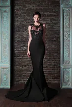 hot sexy backless Juwel hals schwarze spitze satin lange meerjungfrau abendkleider ballkleider vestidos de festa maßgeschneiderte e195