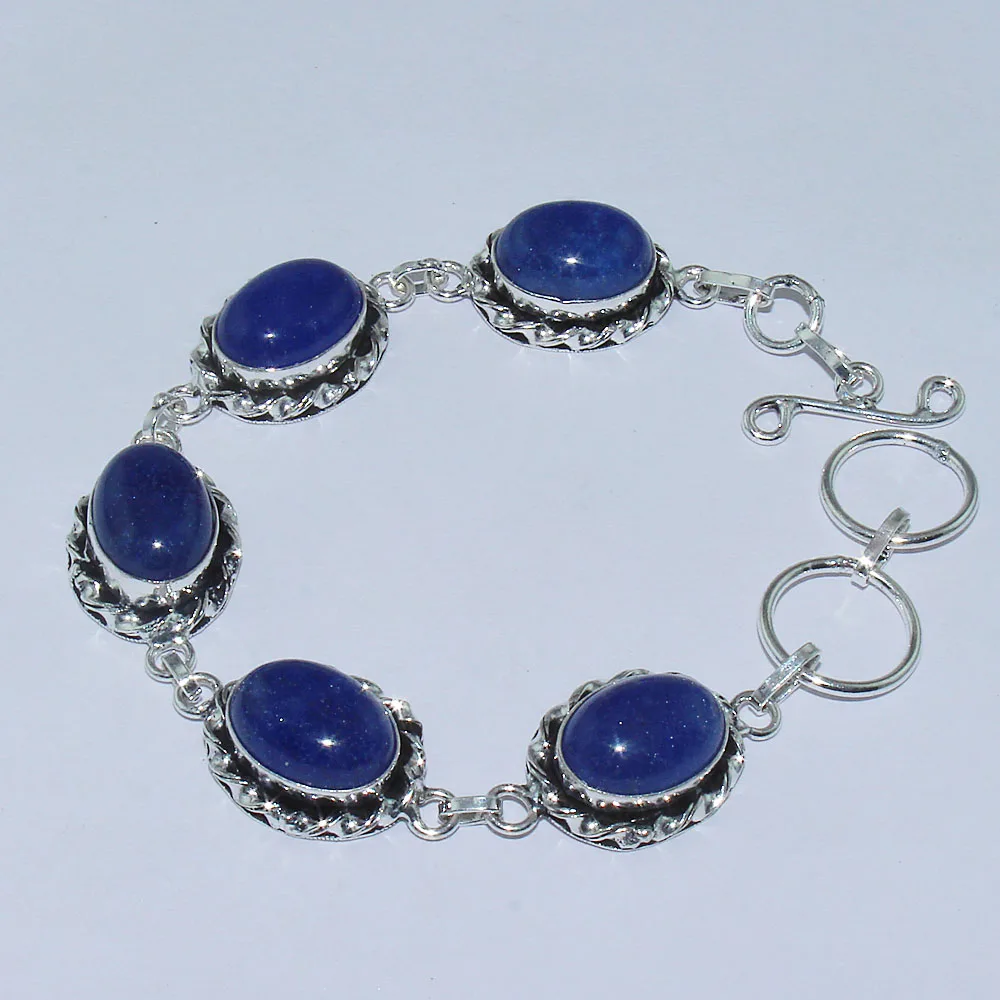 

Blue Gem Stone Bracelet Silver Overlay over Copper , 20.3 cm, B0945