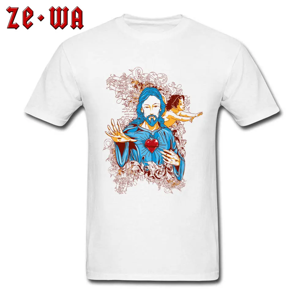 jesus angel printing825 Cotton Fabric Tees for Men Casual T Shirts Europe 2018 Newest Crew Neck Tops Shirts Short Sleeve jesus angel printing825 white