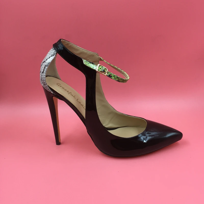 black patent leather ankle strap heels